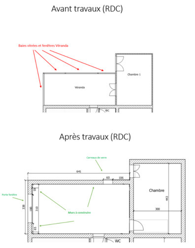 Remplacement des baies vitres d'une vranda par des murs. - 1